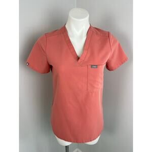 Figs Catarina Single Pocket Scrub Top in Hot Coral XS